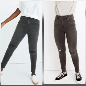 Madewell Curvy High Rise Skinny Ripped Knee Raw Hem Washed Black Sea Dark Grey
